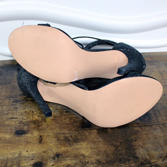 BETSEY JOHNSON KORA Size 8 Black Glitter Heels Pumps Open Toe Strappy Party - Picture 6 of 6